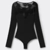 Aistillinen tekstuuri Tuore bambu ja pitsi Pitkähihainen Lace Bodysuit