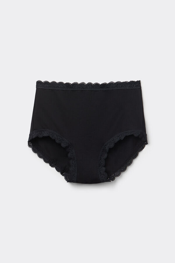 Korkeavyötäröiset puuvilla- ja pitsihipsterit Korkeavyötäröiset puuvilla- ja pitsihipsterit