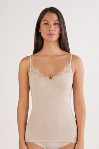 Modal Ultralight Cashmere Blend Top with Lace