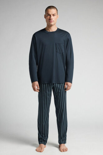 Painettu premium-merceroitu puuvillainen pitkähihainen pyjama