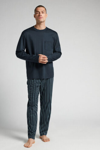 Painettu premium-merceroitu puuvillainen pitkähihainen pyjama