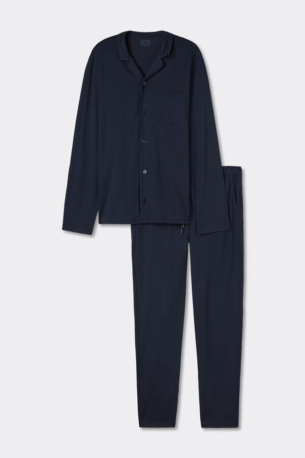 Painonappikiinnitteiset pitkät pyjamat korkealaatuisesta puuvillasta Painonappikiinnitteiset pitkät pyjamat korkealaatuisesta puuvillasta