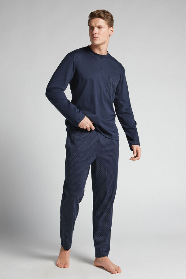 Pistekuvioinen premium-merceroitu puuvillainen pitkähihainen pyjama Pistekuvioinen premium-merceroitu puuvillainen pitkähihainen pyjama