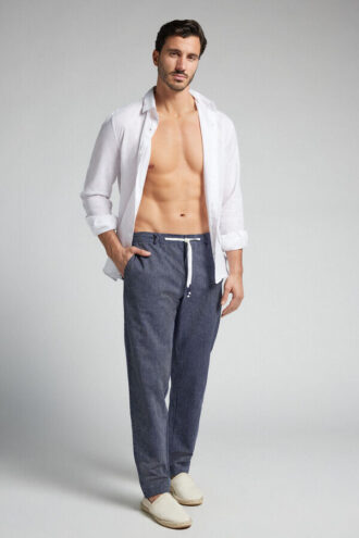 Pitkät pellava- ja puuvillahousut