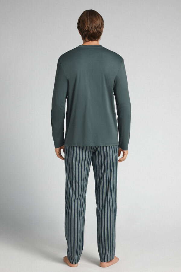 Premium-merceroitu puuvilla ja raidallinen kangas, pitkät pyjamat Premium-merceroitu puuvilla ja raidallinen kangas, pitkät pyjamat