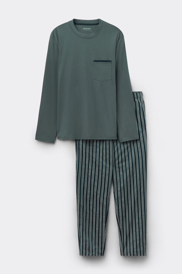 Premium-merceroitu puuvilla ja raidallinen kangas, pitkät pyjamat Premium-merceroitu puuvilla ja raidallinen kangas, pitkät pyjamat