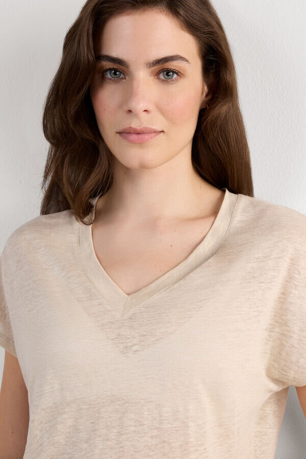 Puhdas pellavainen lyhythihainen V-aukkoinen toppi pellavasta Puhdas pellavainen lyhythihainen V-aukkoinen toppi pellavasta