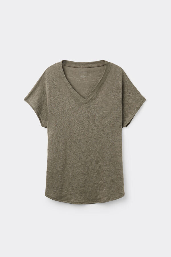 Puhdas pellavainen lyhythihainen V-aukkoinen toppi pellavasta Puhdas pellavainen lyhythihainen V-aukkoinen toppi pellavasta