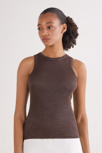 Ribbineulottu puuvillalamé-toppi