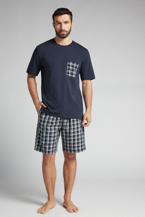 Ruudullinen ja puuvillainen lyhyt pyjama Ruudullinen ja puuvillainen lyhyt pyjama
