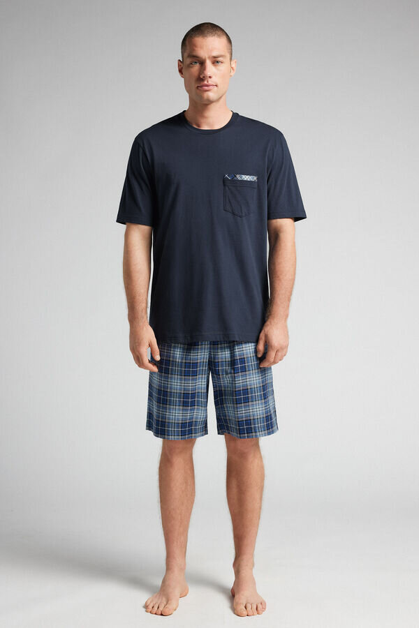 Ruudullinen kangas- ja puuvillainen lyhyt pyjama Ruudullinen kangas- ja puuvillainen lyhyt pyjama