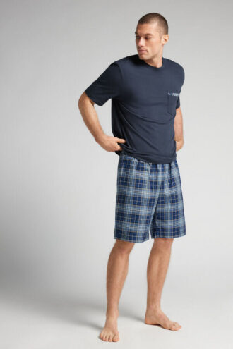 Ruudullinen kangas- ja puuvillainen lyhyt pyjama