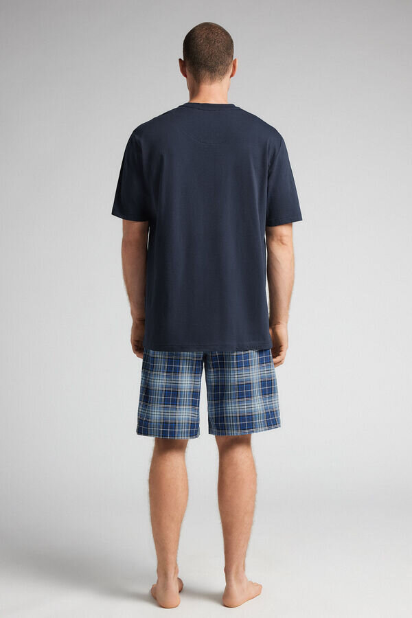 Ruudullinen kangas- ja puuvillainen lyhyt pyjama Ruudullinen kangas- ja puuvillainen lyhyt pyjama