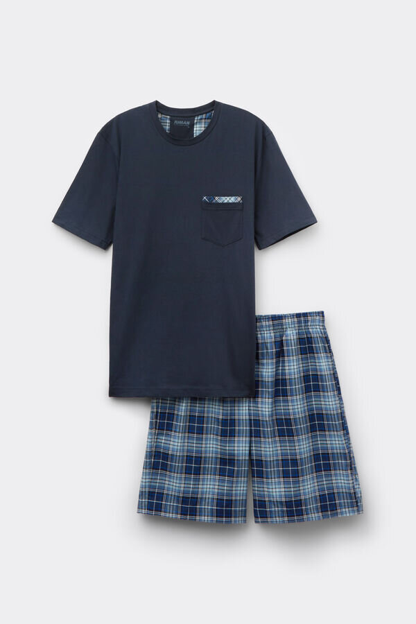 Ruudullinen kangas- ja puuvillainen lyhyt pyjama Ruudullinen kangas- ja puuvillainen lyhyt pyjama