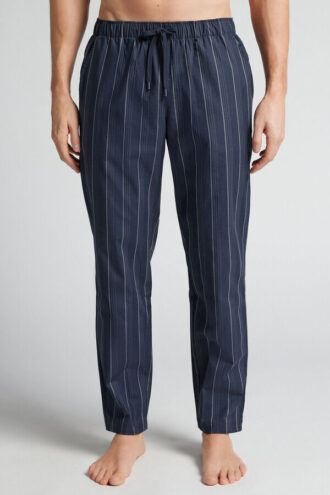 Valkoinen raidallinen sininen puuvillakangas Pitkät housut